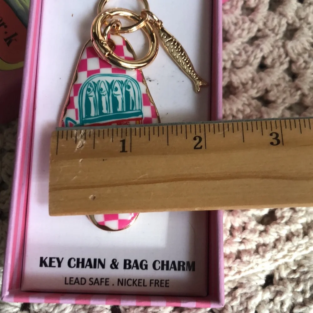 Piper K Checkerboard SARDINE Key Chain & Bag Charm - Gold Hardware